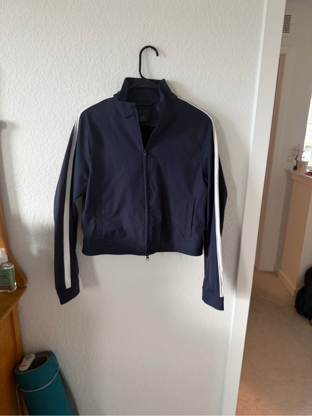wild fable Navy Bomber Jacket with White Sleeve Stripes
